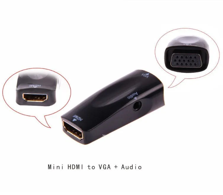 HDMI to VGA adapter converter in black compact size 48x23.3x15.4mm for connecting laptops to projectors