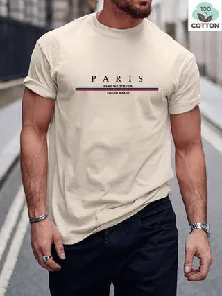 Men's heavy short-sleeve cotton t-shirt with letter printing in loose fit