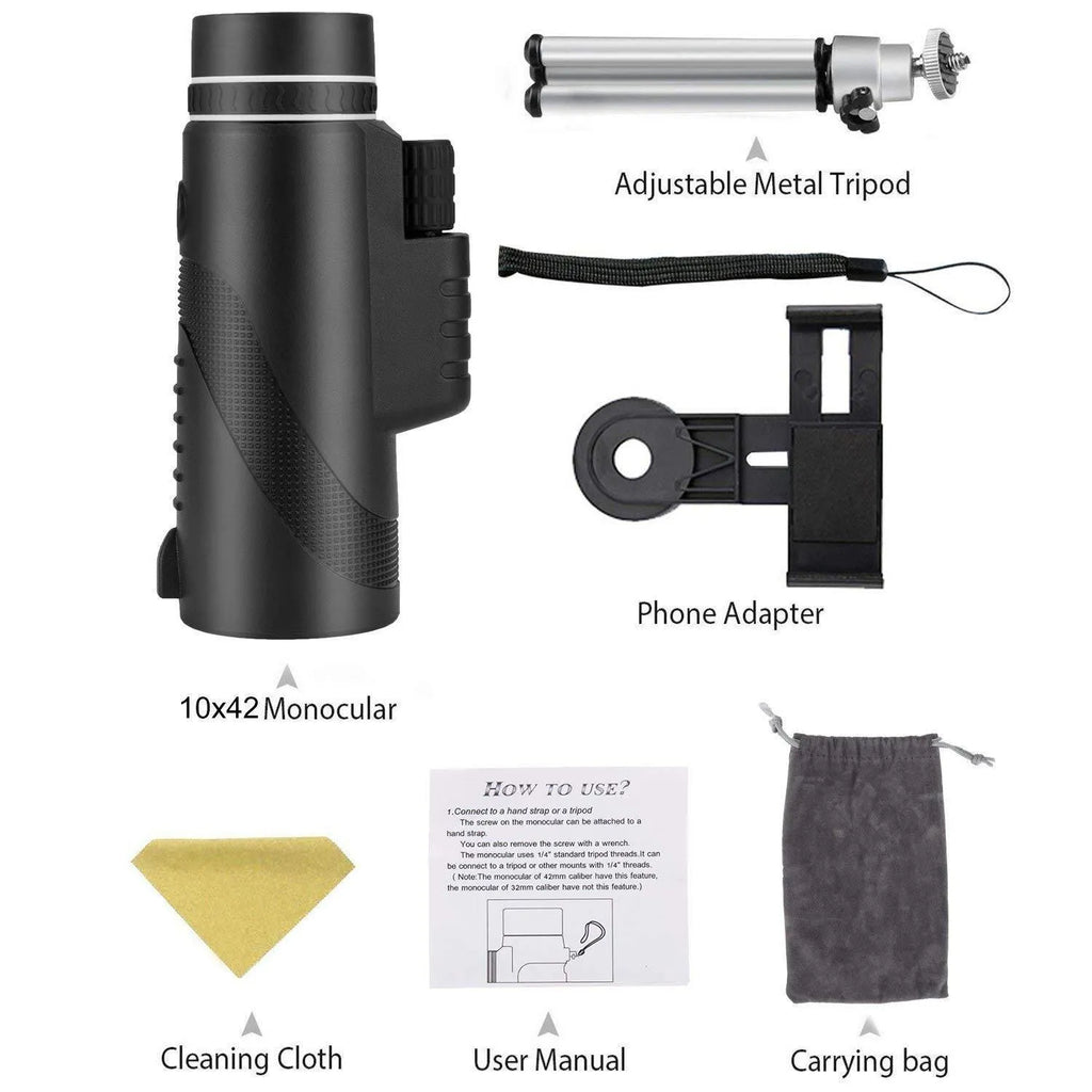 Black 40x60 cellphone telescope monocular with waterproof design and FMC coated optics