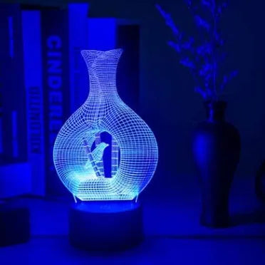 3D acrylic LED night light with ABS base showing seven colour changing options