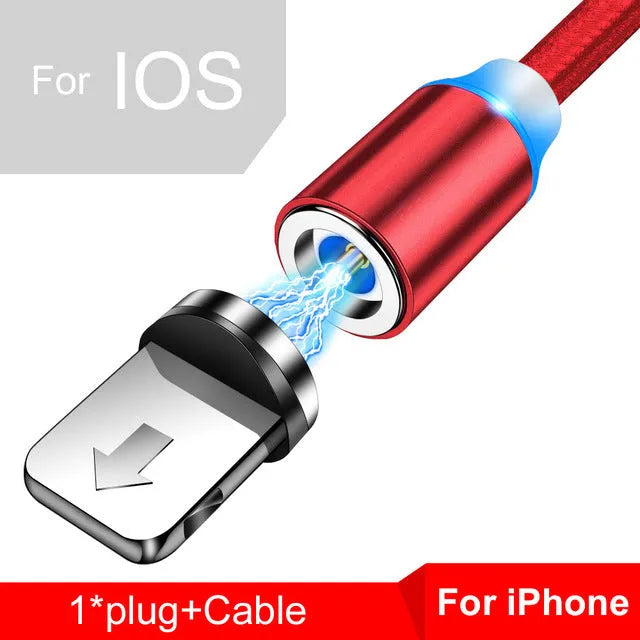 Magnetic USB fast charging cable with LED indicator in black or red colour