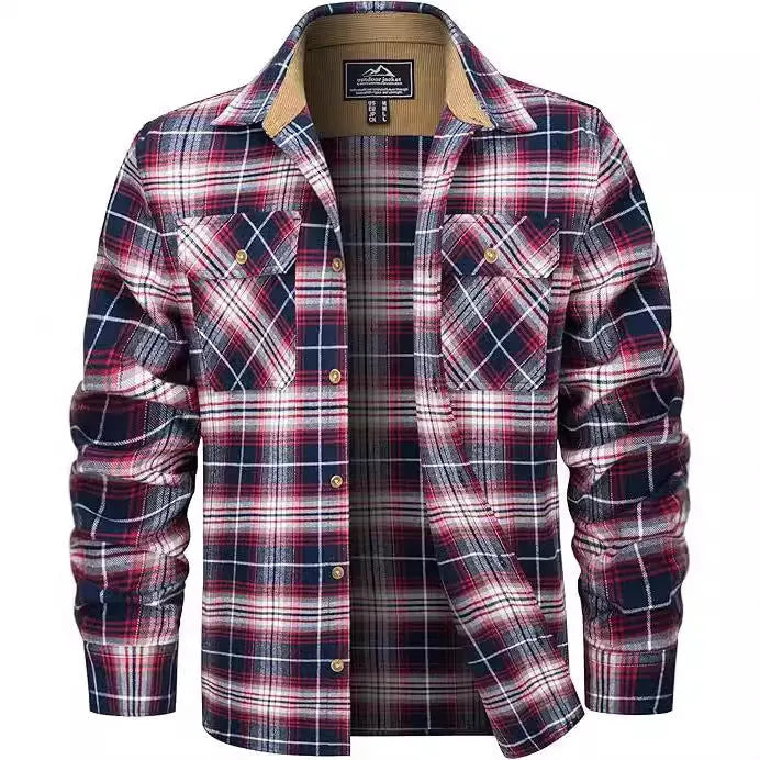 Men's plaid flannel button shirt cardigan style in multiple colour options sizes S to 5XL