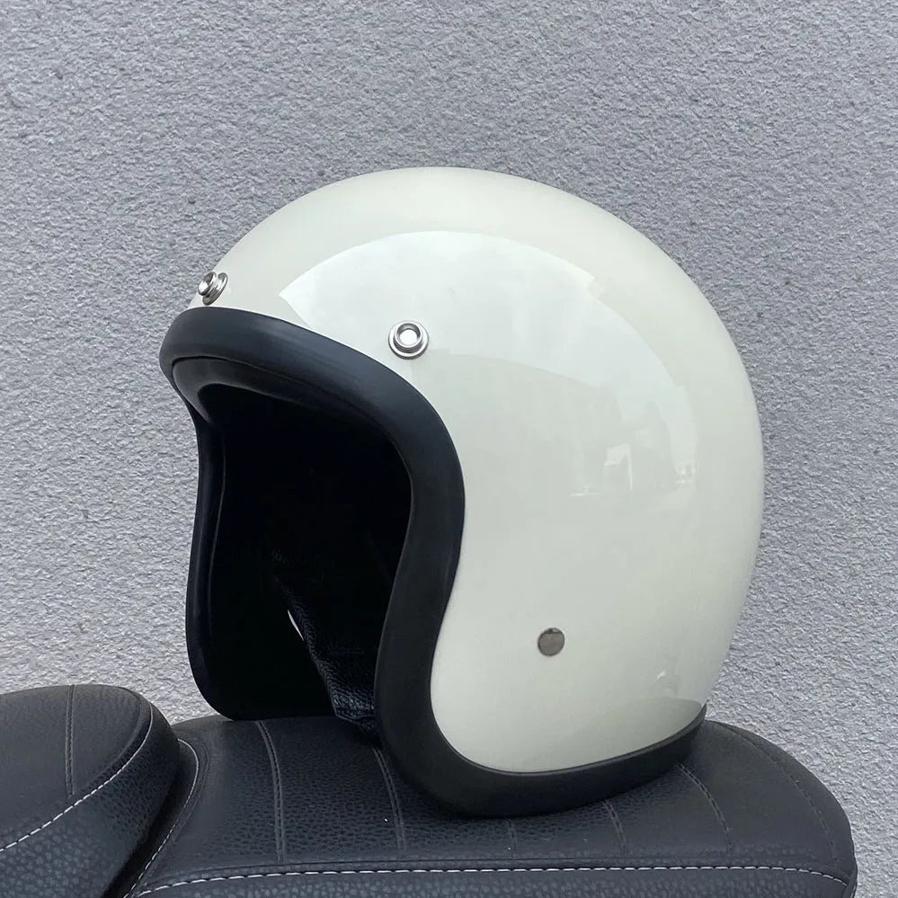 Retro style motorcycle half helmet in FRP construction for adult electric bike commuting