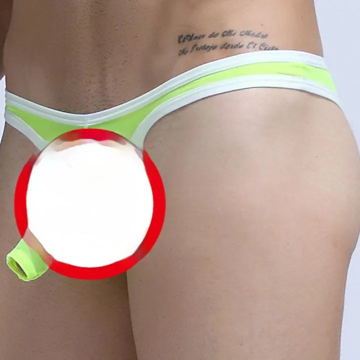 Men's Ice Silk nylon underwear briefs in elephant nose style on a colour selection background.