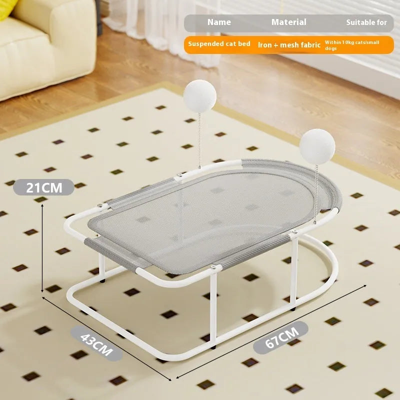 Large grey fabric cat kennel with breathable open design for pet resting
