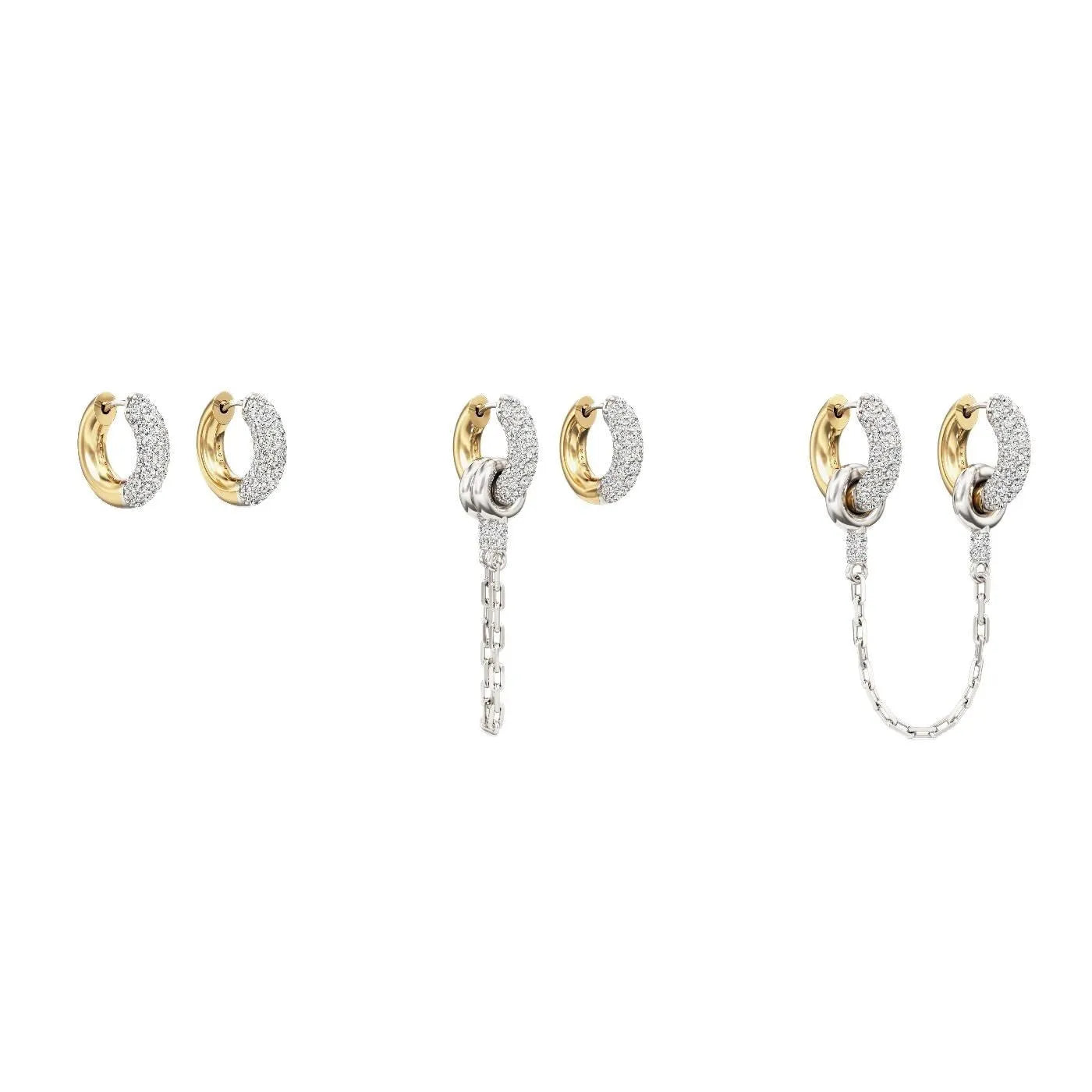 Copper zircon stud earrings with chain in green finish with pearl element detail