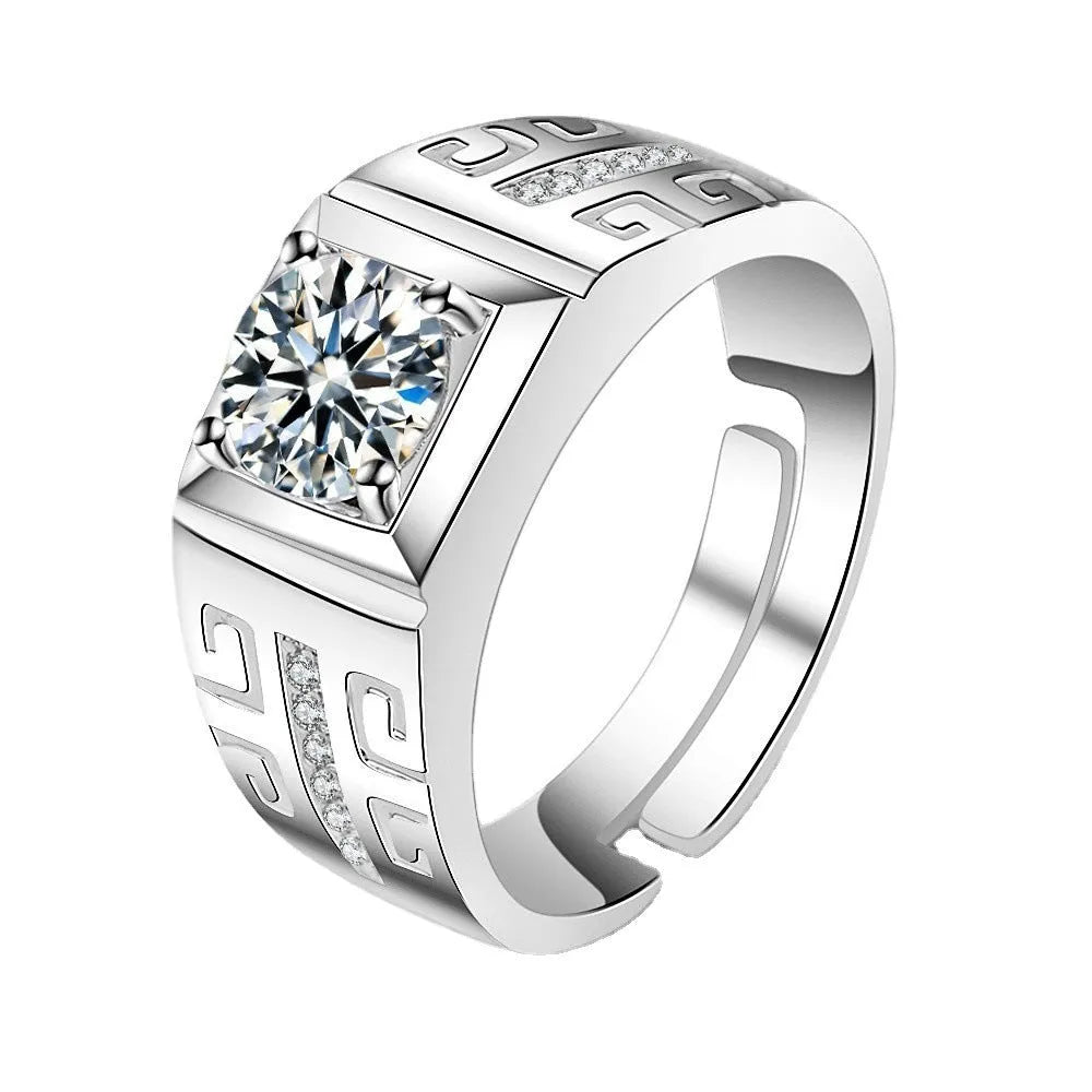Men's adjustable copper ring with large square diamond design in gold colour