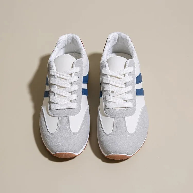 Blue and grey Cortez stripes leisure sports shoes with flat rubber soles and round toe