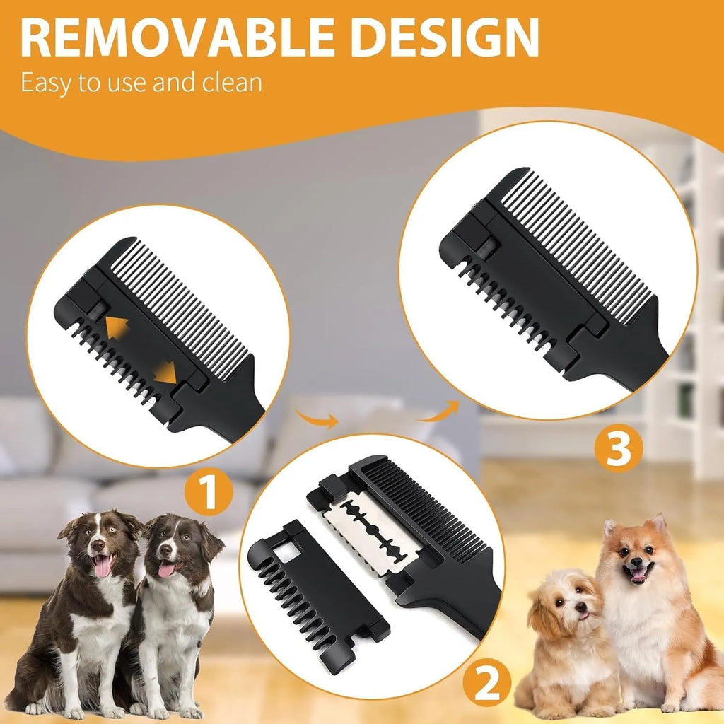 Pet grooming razor comb with comb teeth and adjustable blade for dog and cat hair trimming
