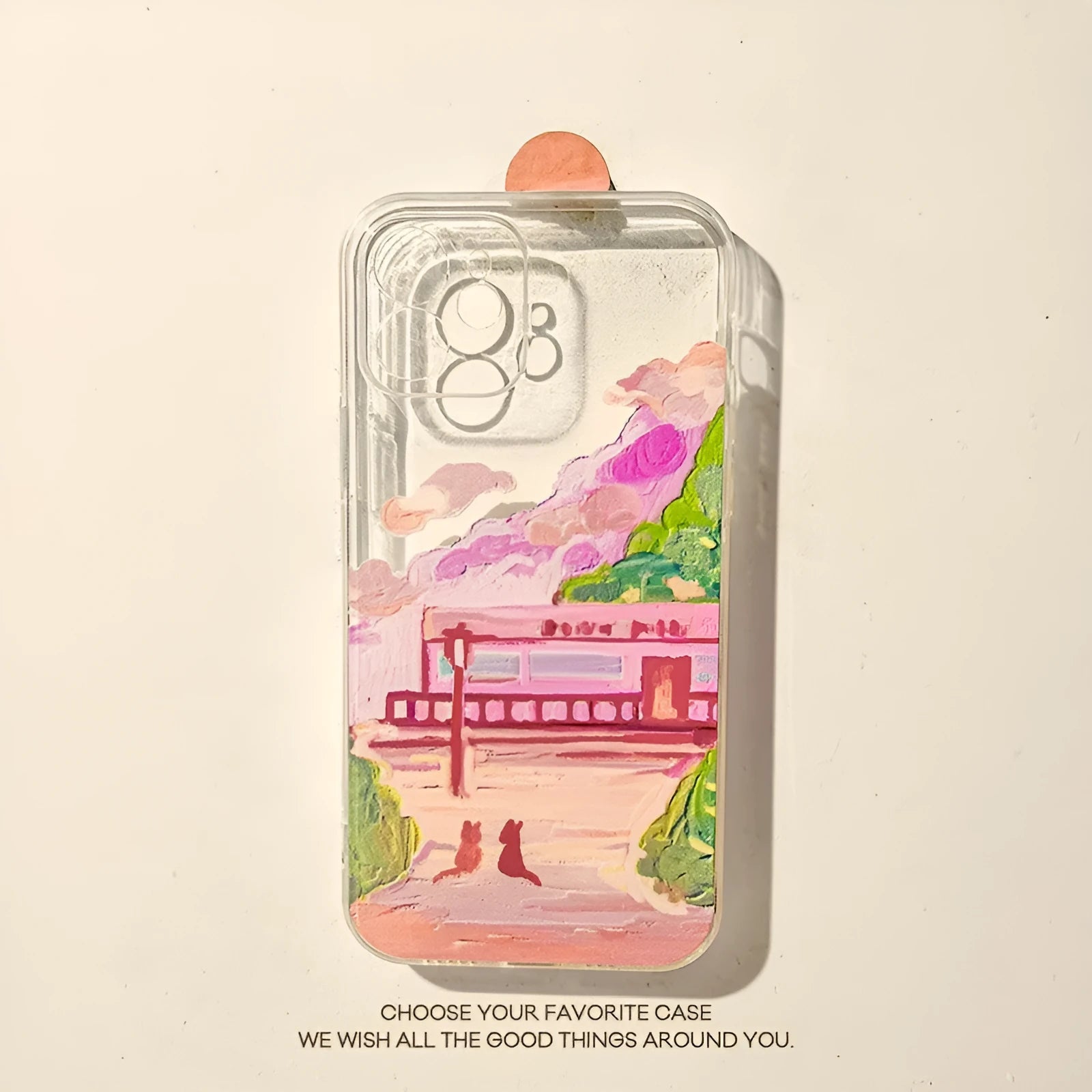 iPhone mobile phone case with soft silicone construction and colourful two cat cartoon design on back