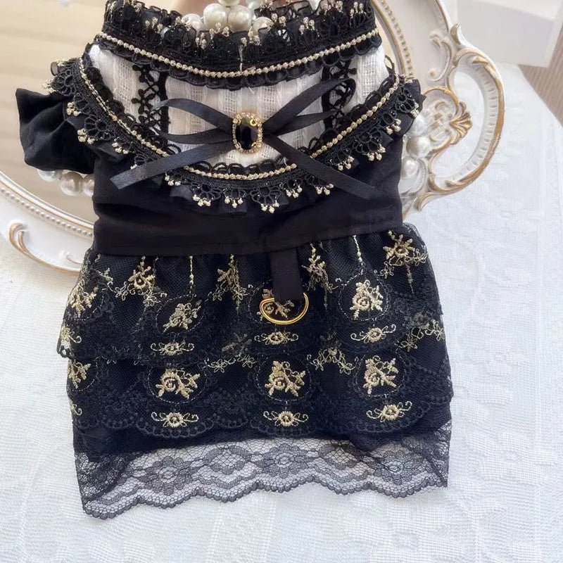 Gothic golden princess style polyester skirt for cats and dogs with size options XS to XL