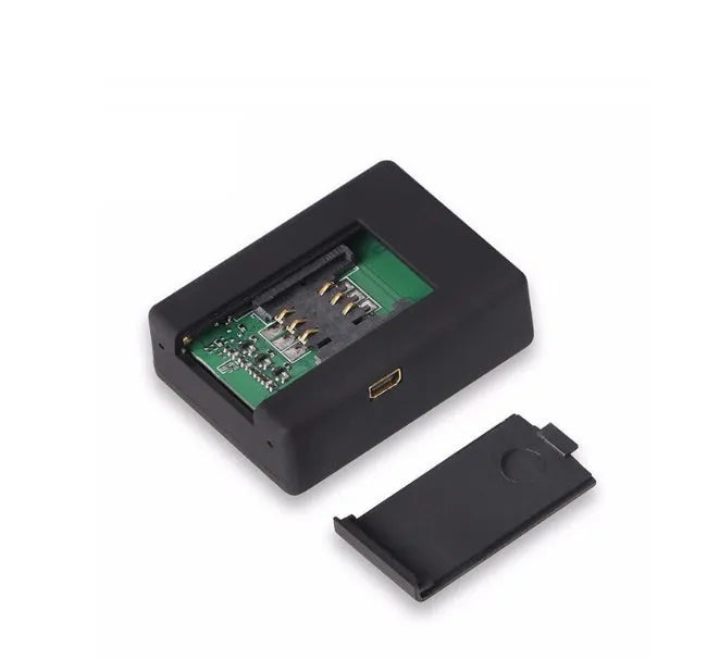 Black N9 mini X009 car alarm GPS tracker device with SIM card slot.