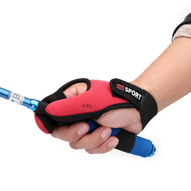 A single two-finger fishing glove with a dark microfiber palm and a camouflage diving cloth back.