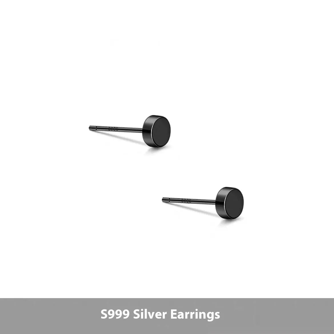 S999 sterling silver flat ear bone stud earrings in silver and black electroplated finishes