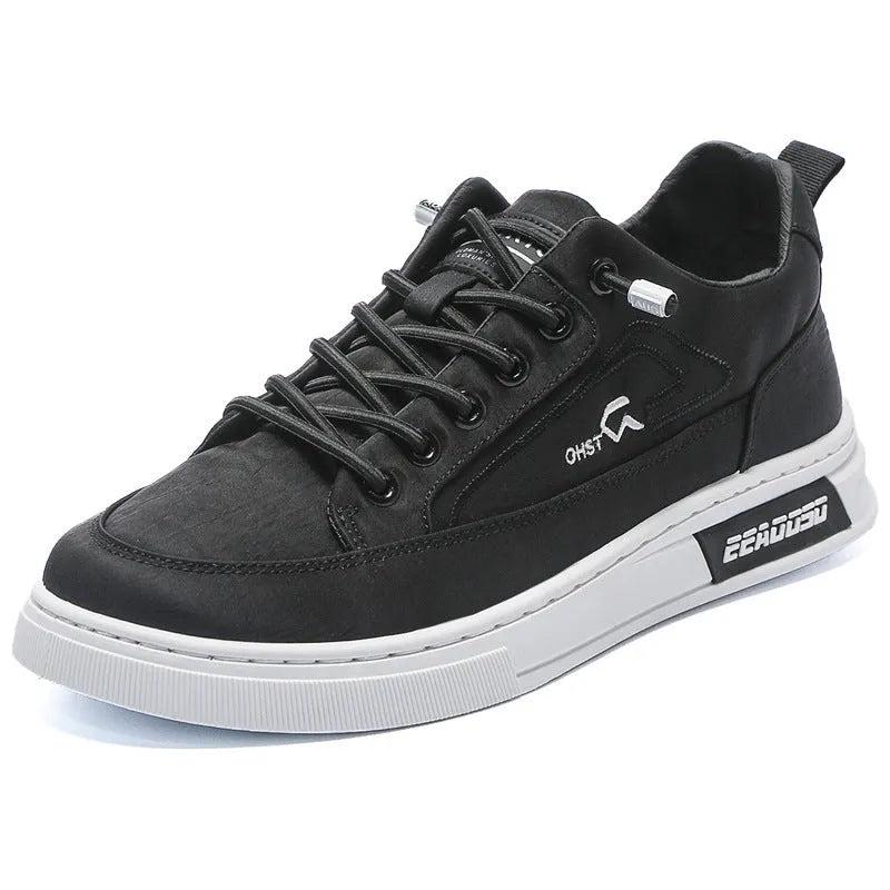 Men's grey canvas casual sneakers with leather lining and round toe design