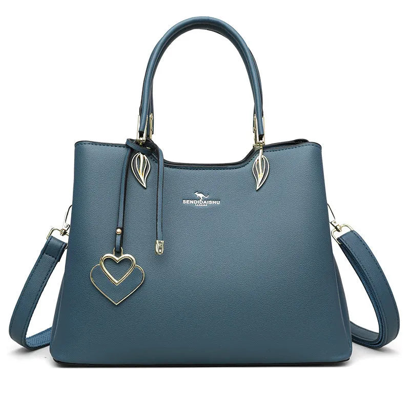 Women's multi-layer shoulder messenger bag in urban simplicity style with visible sewing thread detailing