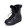 Women's black platform winter boots with lace-up front and water-resistant PU leather.