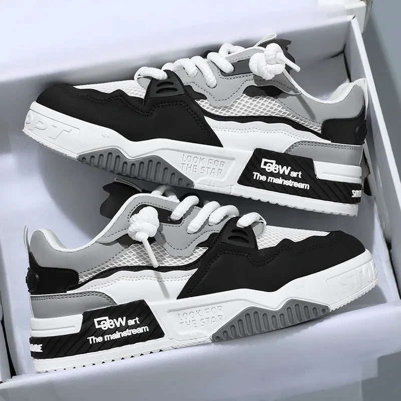 Men's white casual board shoes with rubber soles and mesh lining in three colour variations