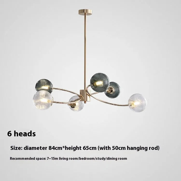 Nordic style modern chandelier with multiple clear light heads, adjustable from 84cm to 120cm.