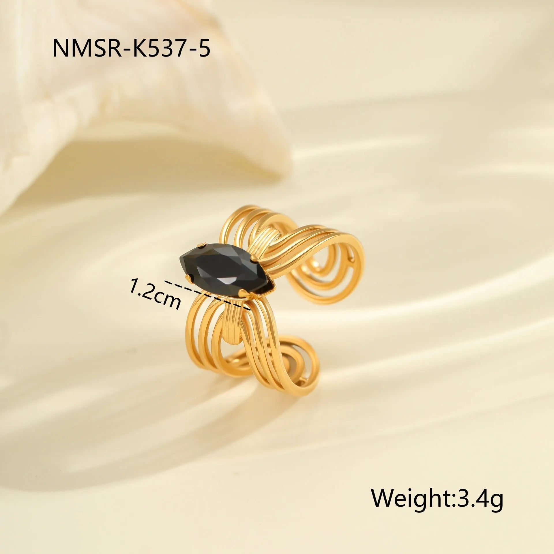 Women's titanium steel ring with geometric open mouth design and inlaid zircon stones