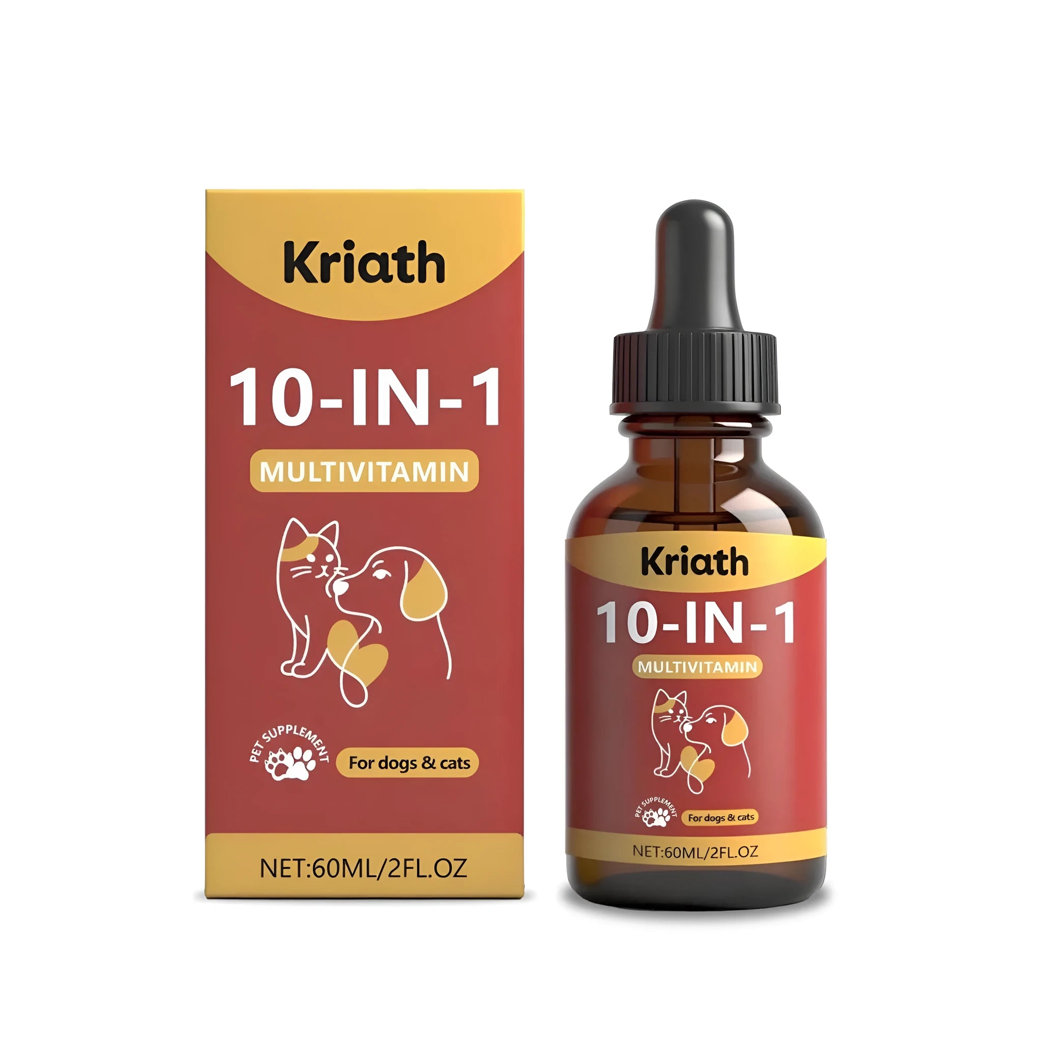 60ml bottle of pet multivitamin oral liquid supplement for dogs and cats with dropper