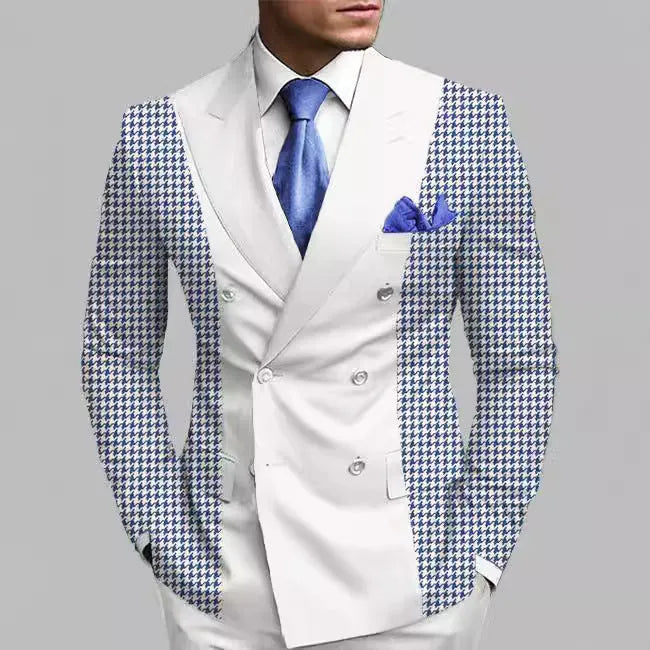New men's printed posterior median split suit jacket in British style with colour matching pattern and black buttons