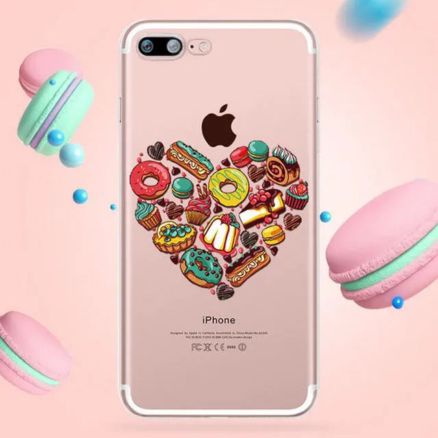 Clear silicone iPhone case with colourful ice cream pattern design on the back.