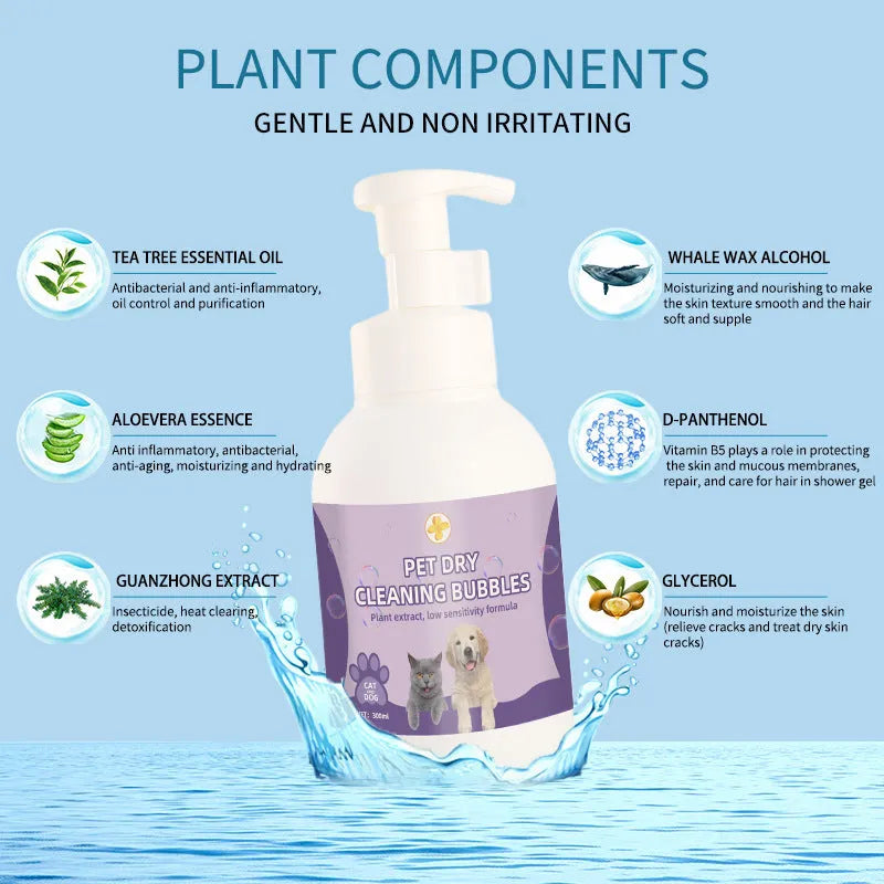 Pet disposable foam antibacterial wash-free bath shampoo in 300ml and 500ml bottles