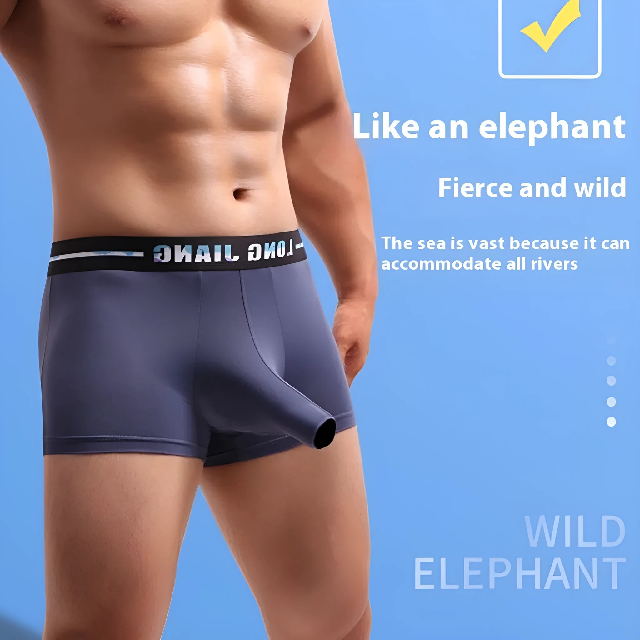 Men's ice silk trunk open boxer shorts in multiple solid colours showing mid waist fit.