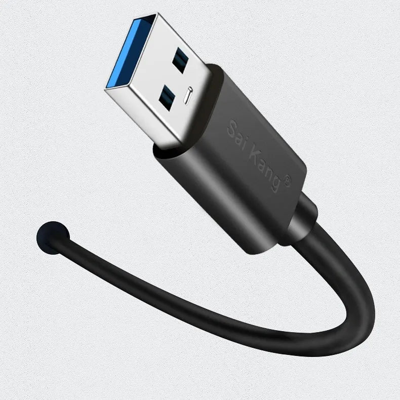 Black USB extension cable with male and female connectors showing length options from 1 to 5 metres