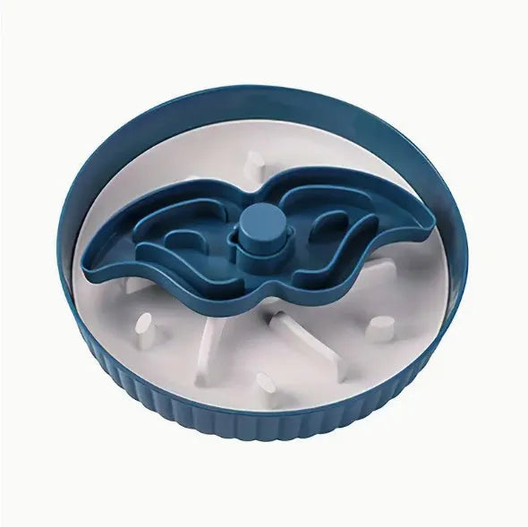 Pet food basin with rotating game board and anti-choke silicone pad in various colours with slow food mat patterns