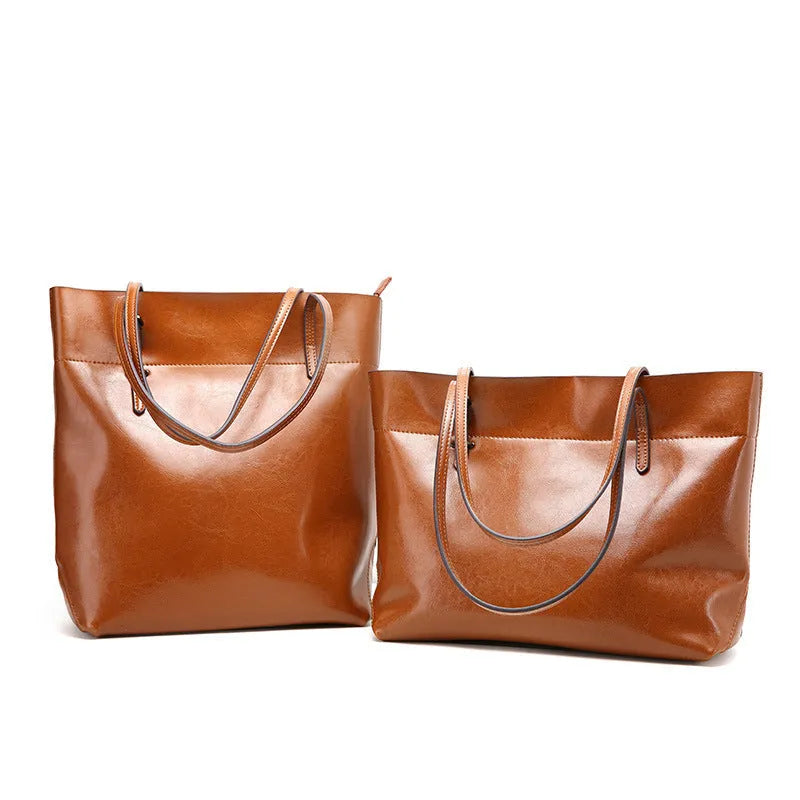 Casual wax cowhide leather cross-body handbag in multiple colours with two compartments
