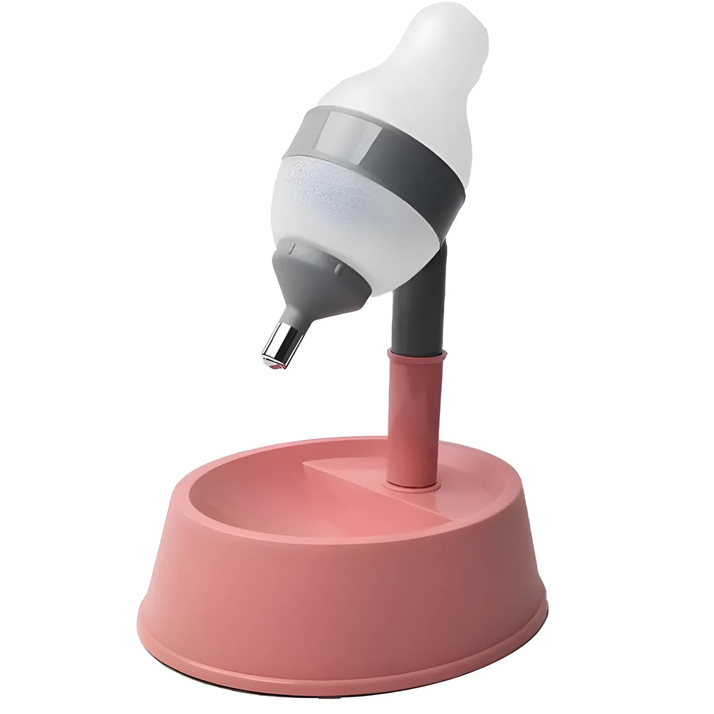 Green adjustable-height standing water dispenser for pets with a detachable pole and separate bowl.
