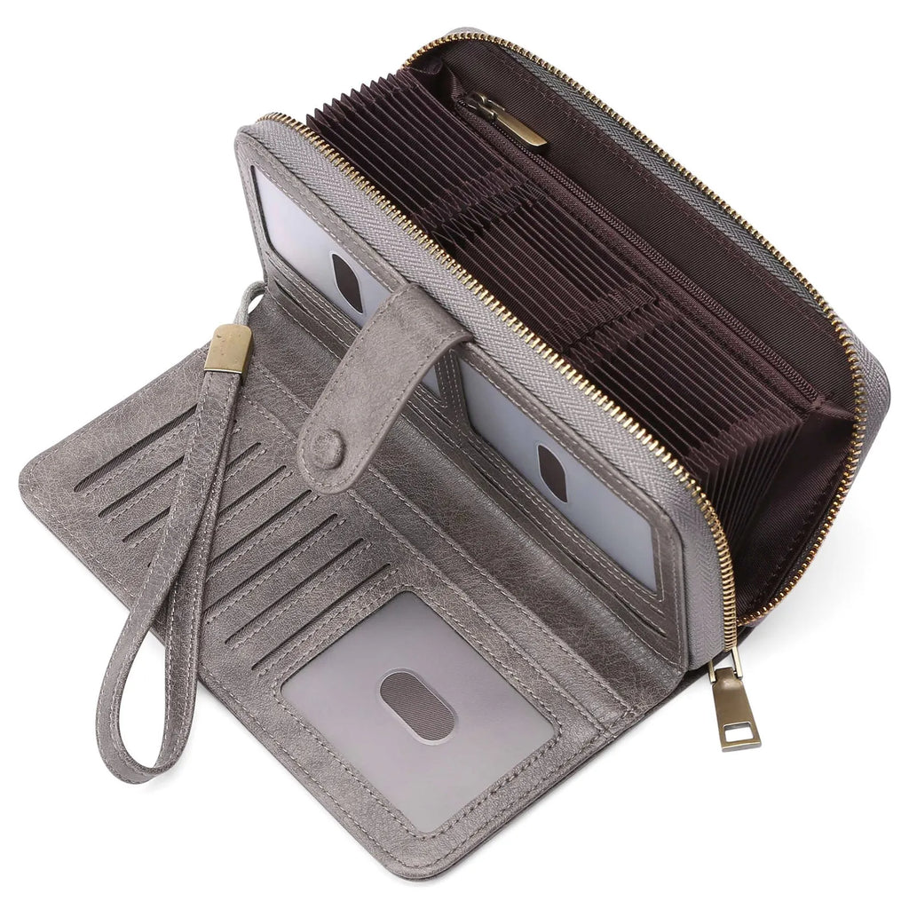 Expanding card holder women's long wallet with anti-theft swiping protection in synthetic leather