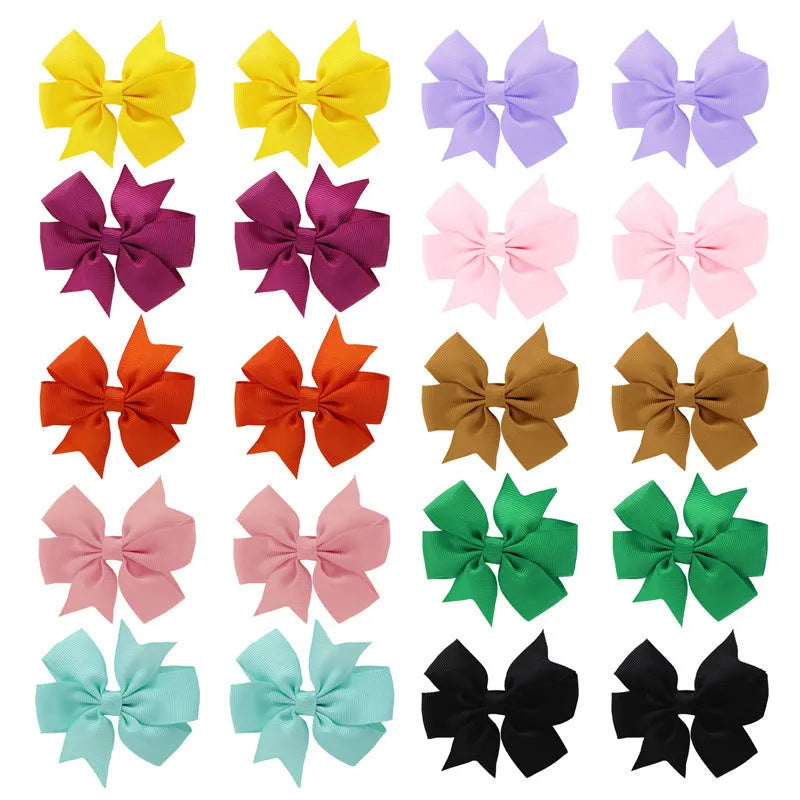 Assorted colourful 3-inch grosgrain ribbon pinwheel hair bows with alligator clips for baby girls and toddlers