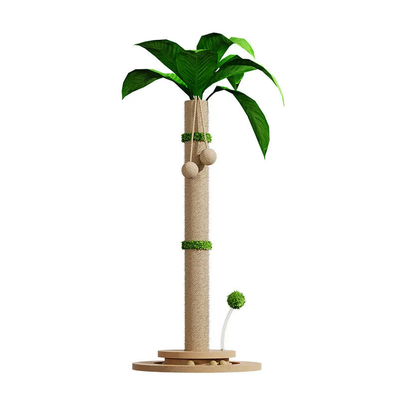 Vertical cat climbing frame with hemp rope scratch surface in Canna colour with chamfered columns.