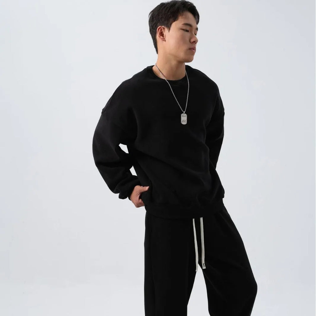 Men's loose polar fleece sports suit set with jacket and trousers in winter colours