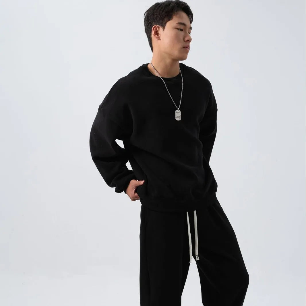 Men's loose polar fleece sports suit set with jacket and trousers in winter colours