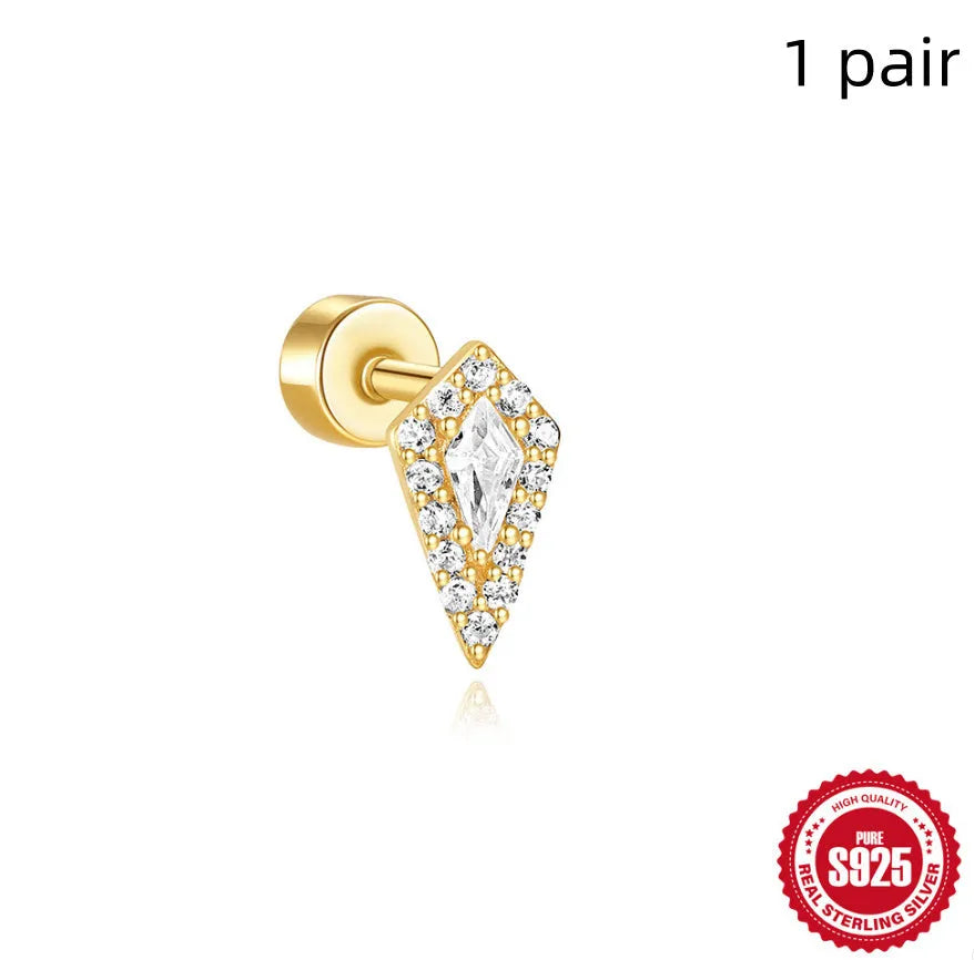 S925 sterling silver flat column thread ear bone stud in a gold-tone finish.