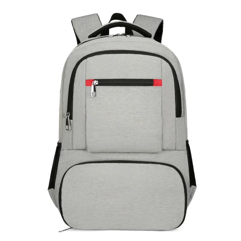 Oxford cloth backpack in light grey with pull rod belt accessory and curved shoulder straps