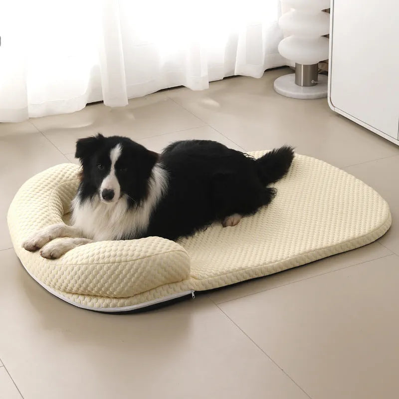 Summer pet cooling mat in blue with breathable ice peas fabric for dogs, shown on a flat surface.