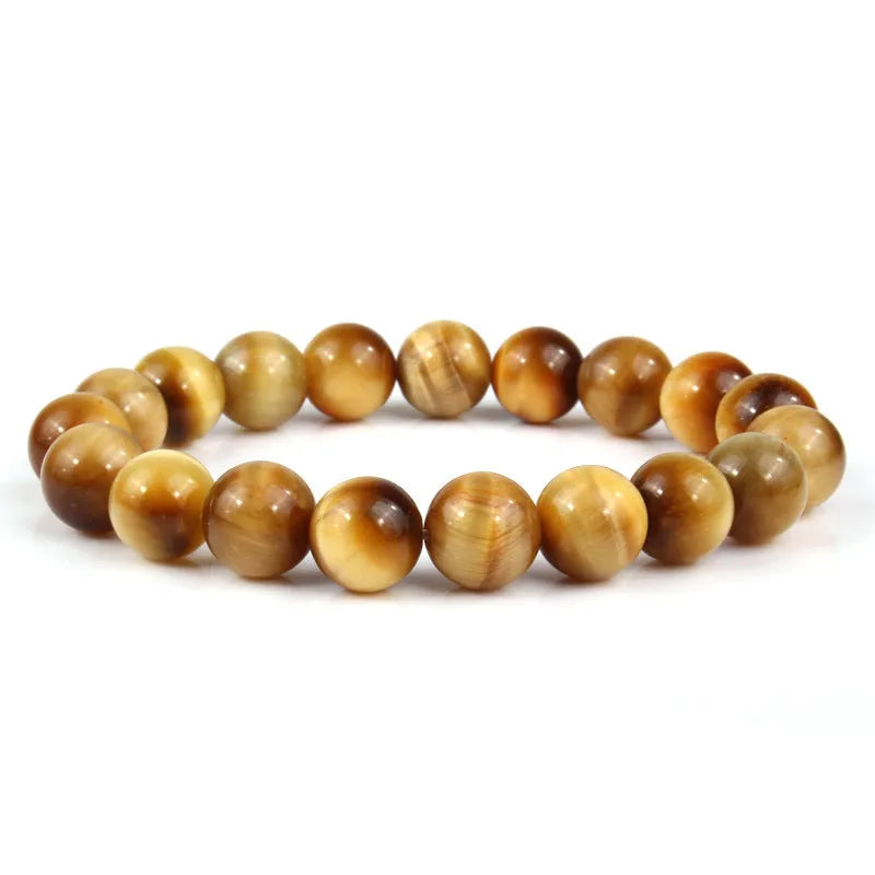 Unisex tigereye crystal bead bracelet with round geometric beads, shown in a dark blue variant.