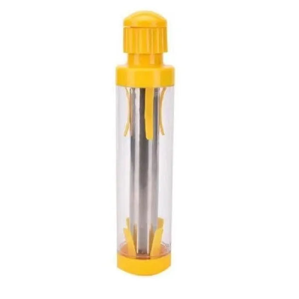Yellow cylindrical corn stripper tool with ABS plastic and stainless steel construction