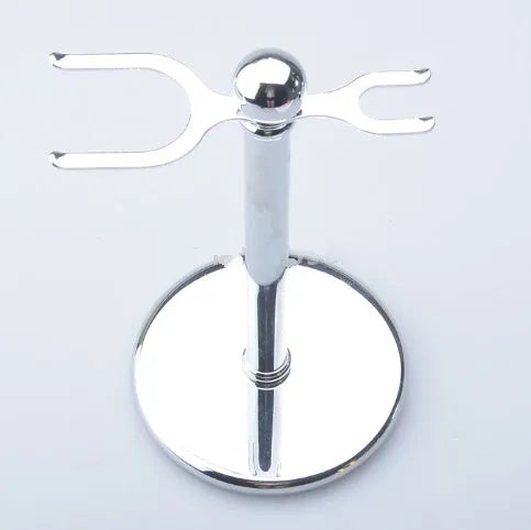 CSB men's shaving kit with chrome razor stand, badger hair brush, double edge razor, and zinc alloy soap bowl.
