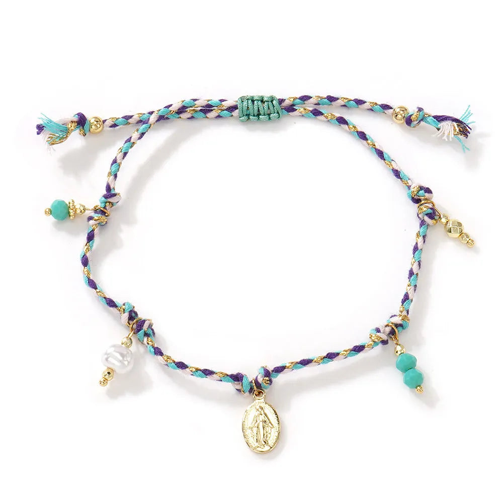 Colourful hand-woven braided rope bracelet in ethnic style for women with multiple colour options