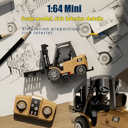 Miniature alloy forklift remote control car with cargo attachments on pallet