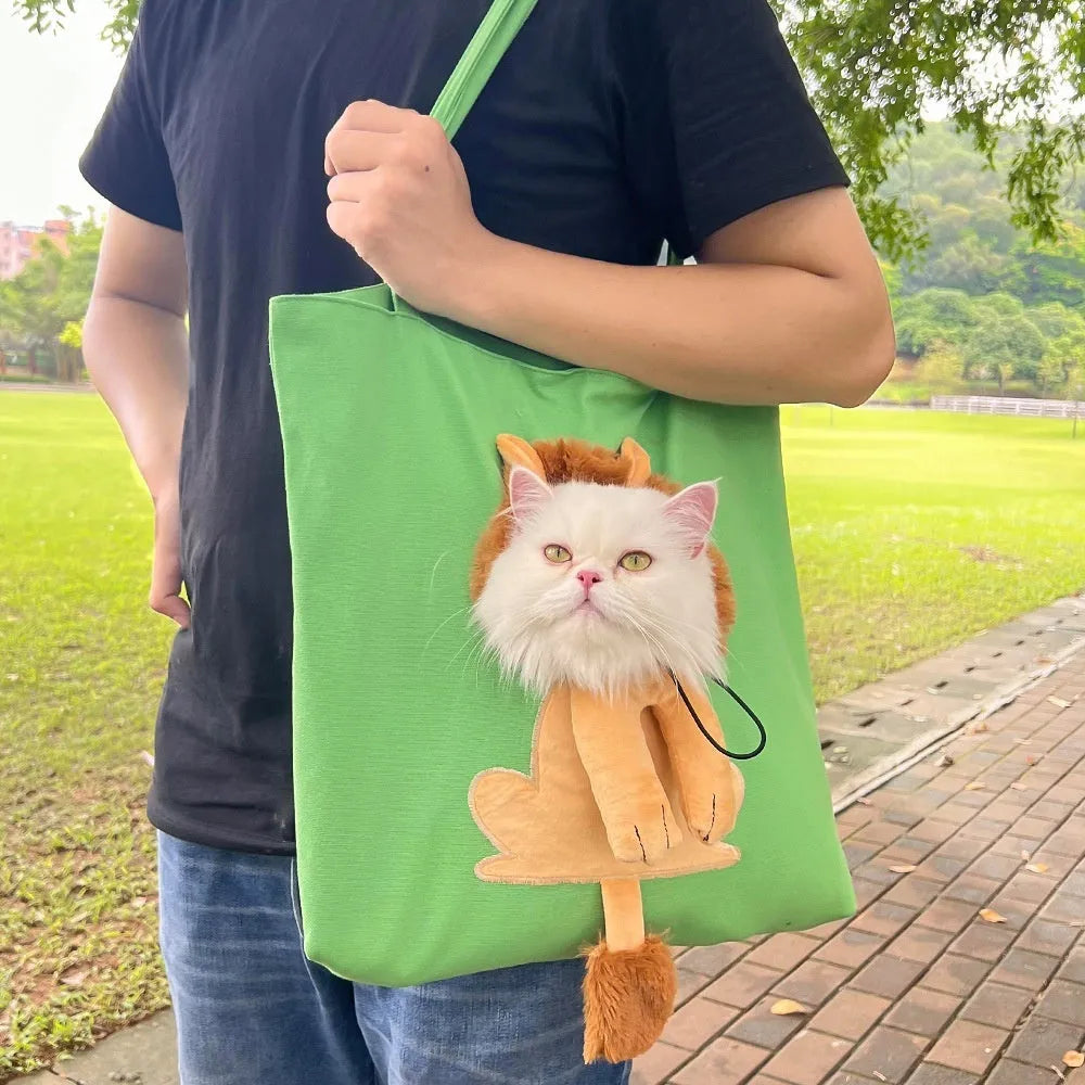 Canvas pet carrier backpack with cartoon design for shoulder carrying of cats and small dogs