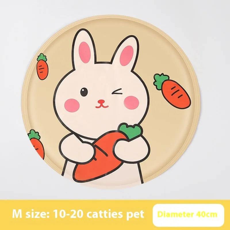 Round pet cooling mat with cartoon bunny design for dogs in 40cm or 50cm sizes