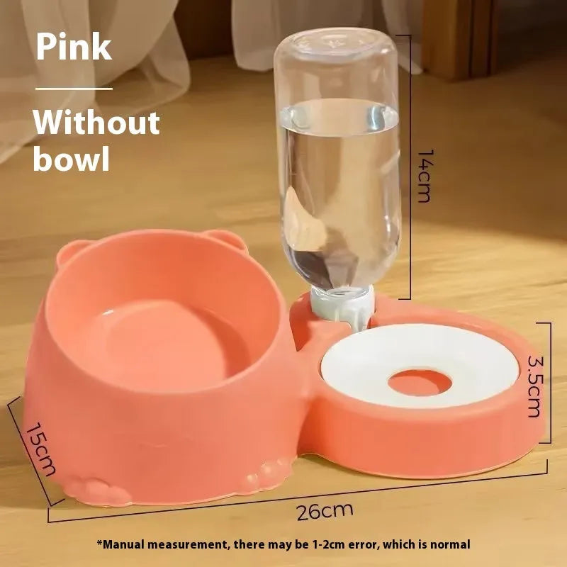 Double bowl automatic pet drinking basin with ceramic base and stainless steel bowl in various colours