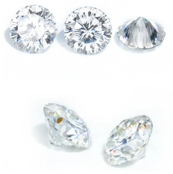 Round cut moissanite loose stone with eight hearts and eight arrows pattern on dark background